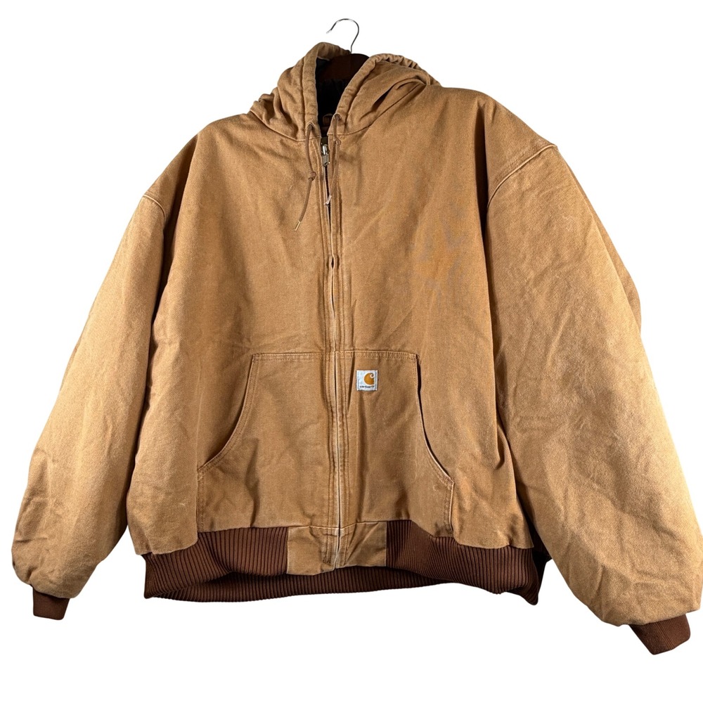 Carhartt J140 Men's 5XL Brown Duck Active Jacket Quilted Lined Hooded USA Union